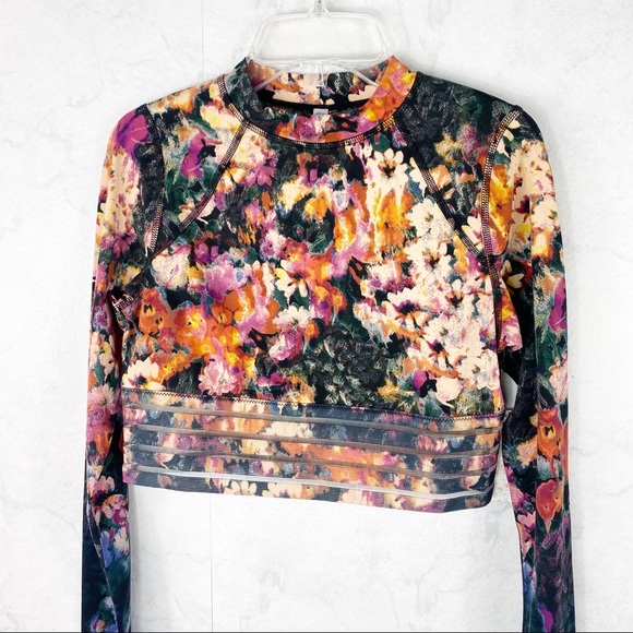 [Free People] Floral Mesh Paneled Crop Top - Picture 6 of 6